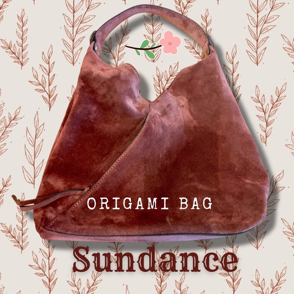 Sundance Handbags - Sundance Origami Italian Suede Bag - Brown, zip pockets inside and out. EUC